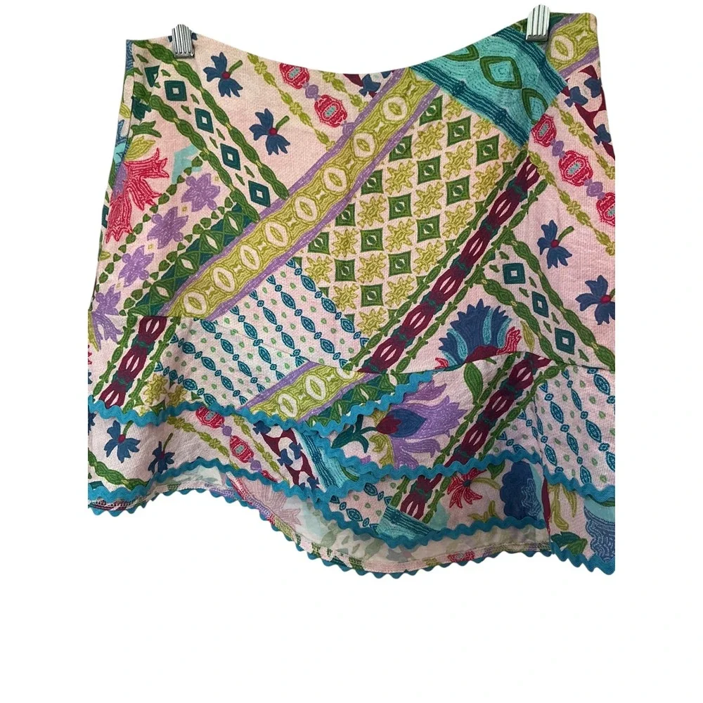 HerringStones Floral Patchwork 2 Piece Set Pink Blue Rickrack Ruffle‎ Skirt L